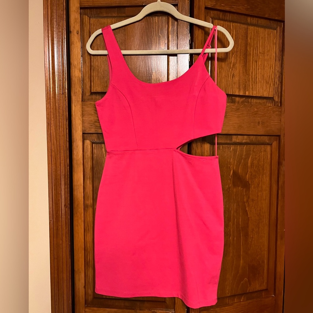Hot Pink Asymmetrical Cutout Dress